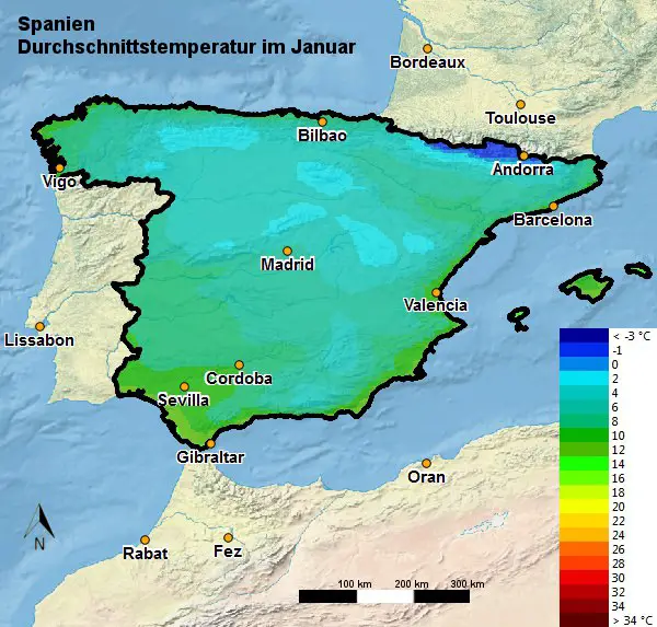 Spanien Wetter und Klima im Januar - Temperatur, Regen & Schnee